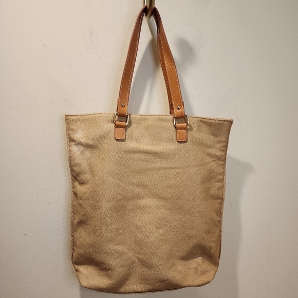 J. Mclaughlin Tan Canvas Tote Bag with Leather Straps - Picture 11 of 13